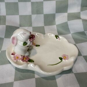 Vintage 1985 Avon Bunny Trinket Dish Weiss Brazil Porcelain Rabbit Floral
